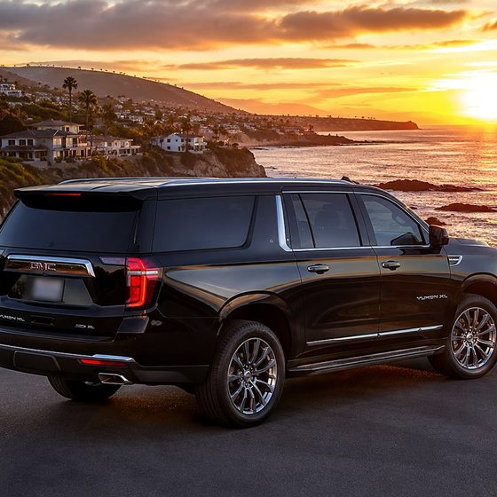The Yukon XL on the Orange County coast at sunset